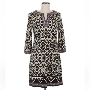 White House Black Market Black and Cream Long Sleeve Dress
